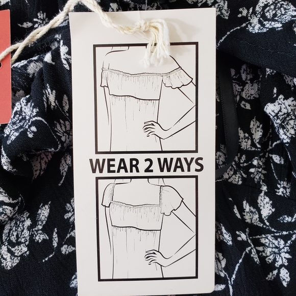 Mossimo Dress Long Top Black Floral Off Shoulder - Picture 11 of 12